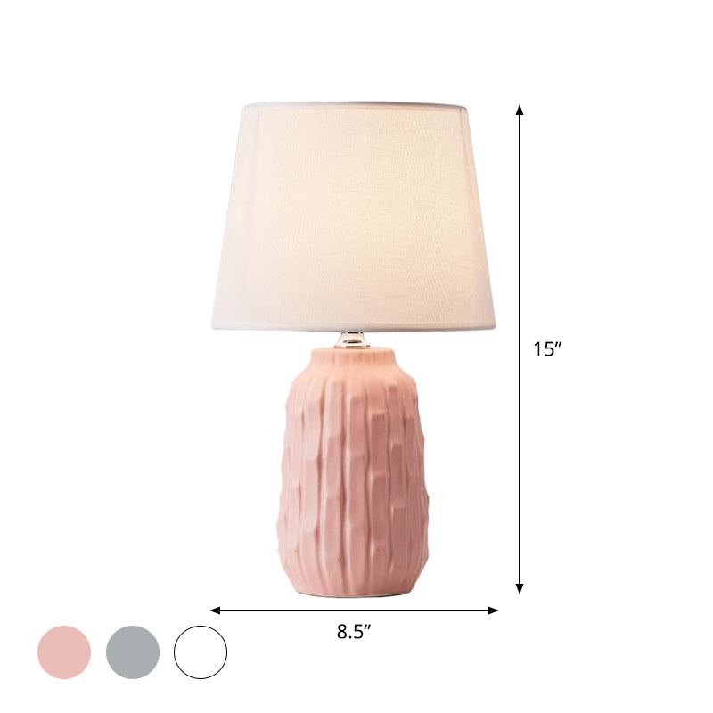 Modernist Conical Table Lamp With Ceramic Base In White/Pink/Blue Shades