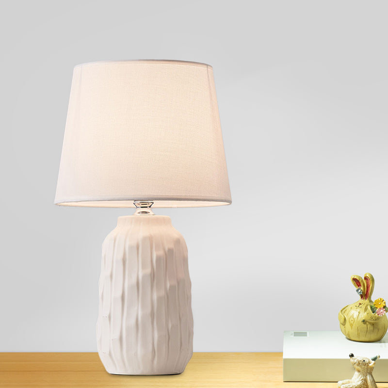 Modernist Conical Table Lamp With Ceramic Base In White/Pink/Blue Shades White