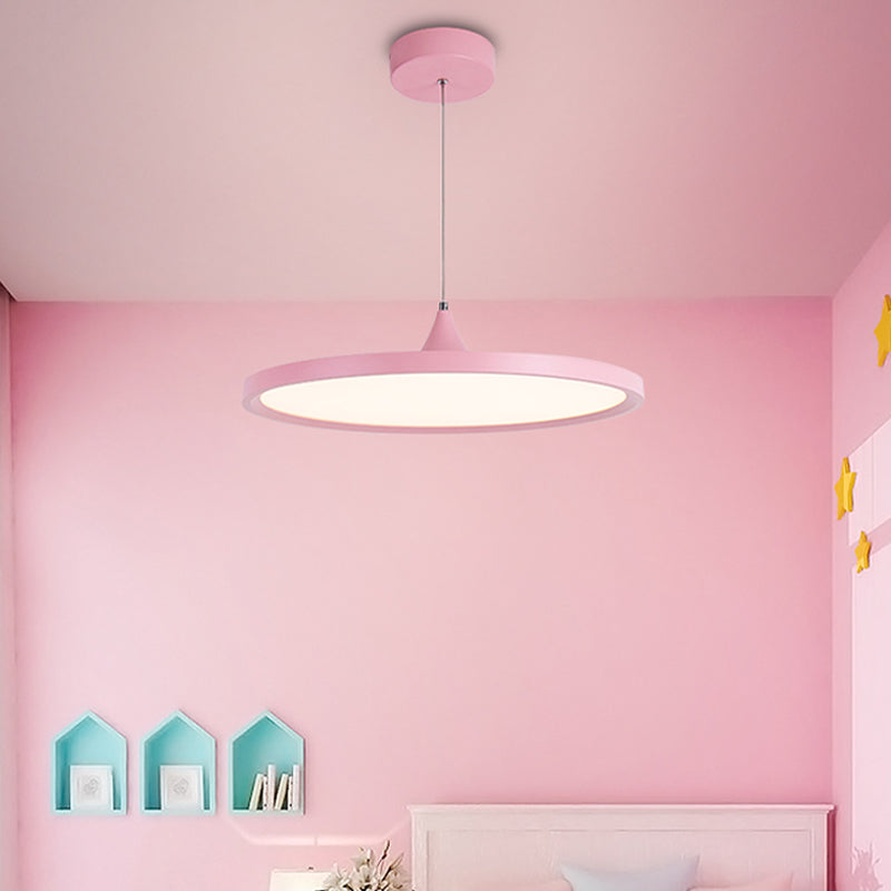 Ultra-Thin Pink Led Pendant Lamp Simple Acrylic Hanging Light In Warm/White 16.5/20.5 Wide