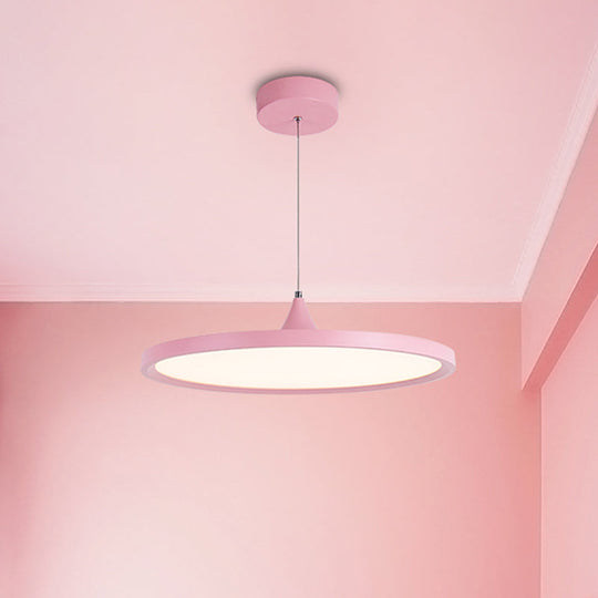 Ultra-Thin Pink Led Pendant Lamp Simple Acrylic Hanging Light In Warm/White 16.5/20.5 Wide