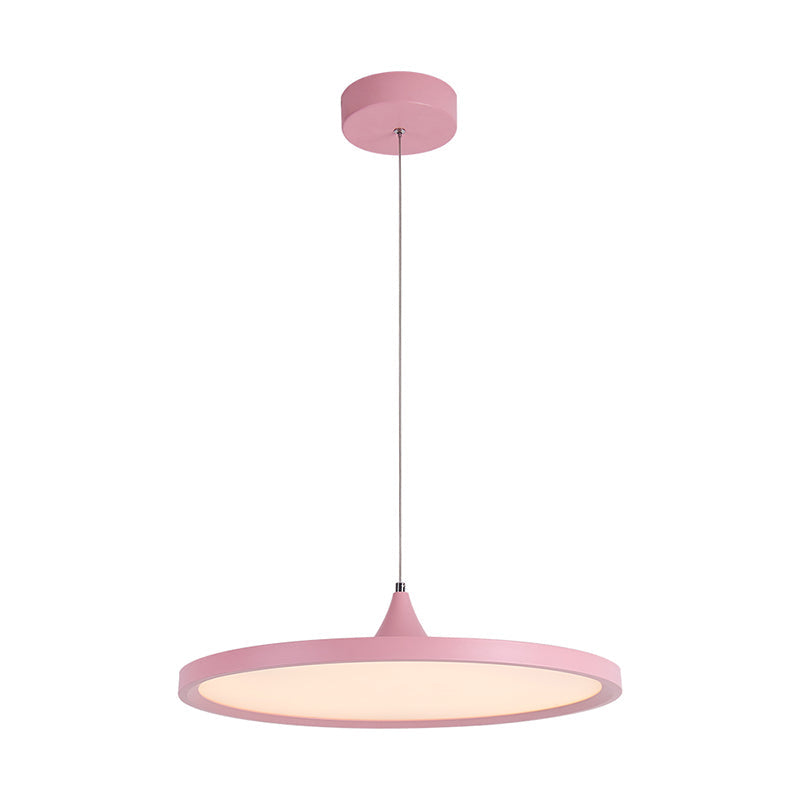 Ultra-Thin Pink Led Pendant Lamp Simple Acrylic Hanging Light In Warm/White 16.5/20.5 Wide