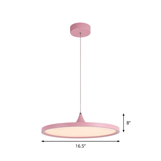 Ultra-Thin Pink Led Pendant Lamp Simple Acrylic Hanging Light In Warm/White 16.5/20.5 Wide