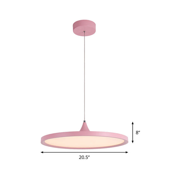 Ultra-Thin Pink Led Pendant Lamp Simple Acrylic Hanging Light In Warm/White 16.5/20.5 Wide