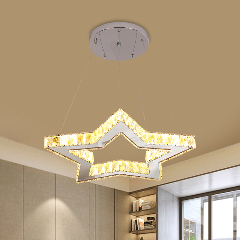 Led Chandelier Lighting Fixture - Modern Style Clear Crystal Star Ceiling Hang In Stainless-Steel