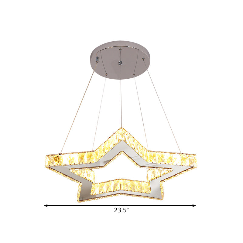 Led Chandelier Lighting Fixture - Modern Style Clear Crystal Star Ceiling Hang In Stainless-Steel