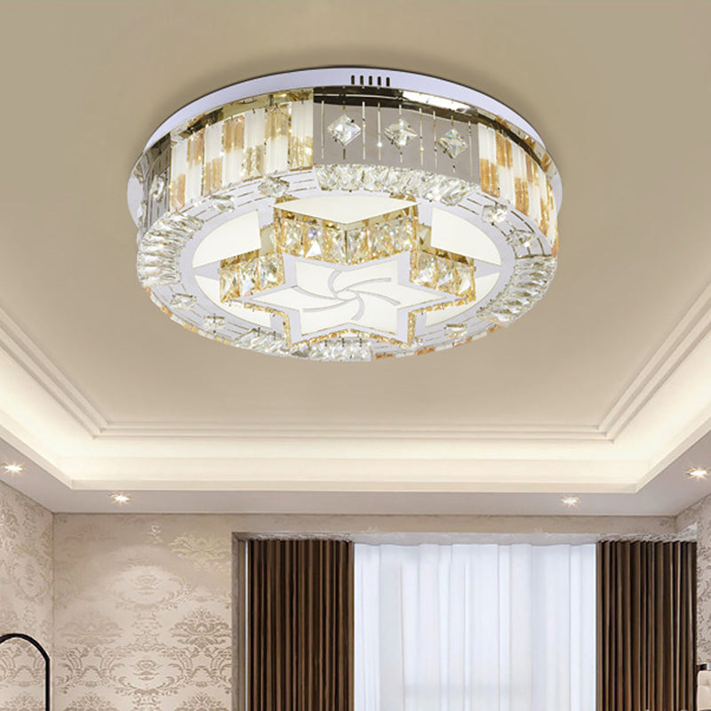 Modern Led Chrome Ceiling Lamp With Hexagram Crystal Block Shade In Warm/White Light - Ideal For