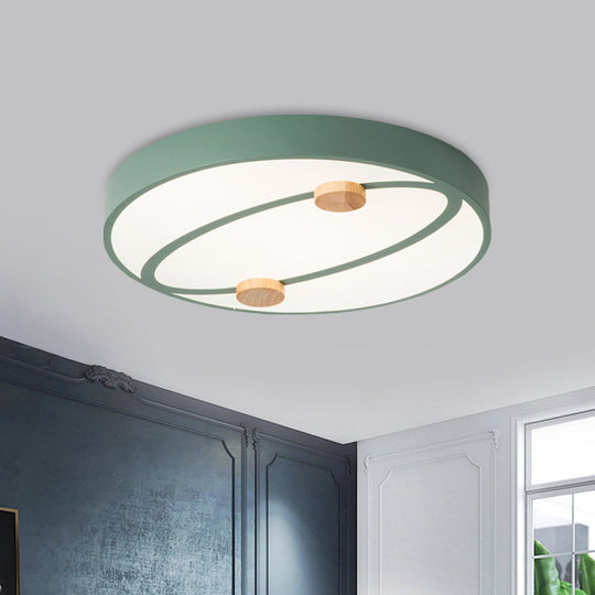 Nordic Grey/White/Green Led Flush Mount Ceiling Light With Rounded Acrylic Design And Round Wood