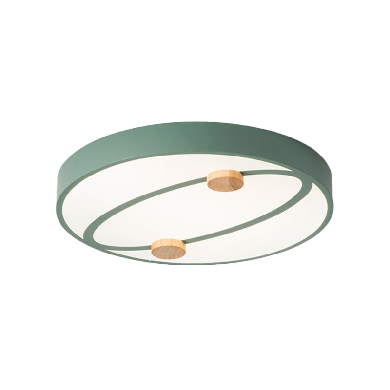 Nordic Grey/White/Green Led Flush Mount Ceiling Light With Rounded Acrylic Design And Round Wood