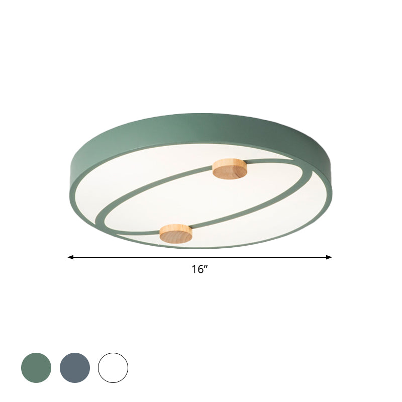 Nordic Grey/White/Green Led Flush Mount Ceiling Light With Rounded Acrylic Design And Round Wood