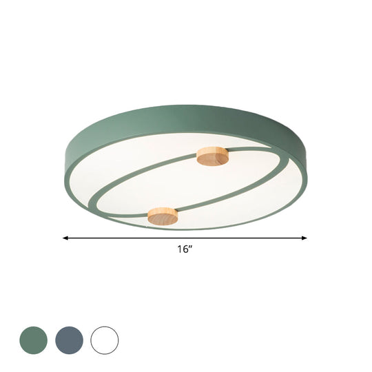 Nordic Grey/White/Green Led Flush Mount Ceiling Light With Rounded Acrylic Design And Round Wood