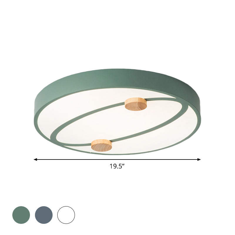 Nordic Grey/White/Green Led Flush Mount Ceiling Light With Rounded Acrylic Design And Round Wood