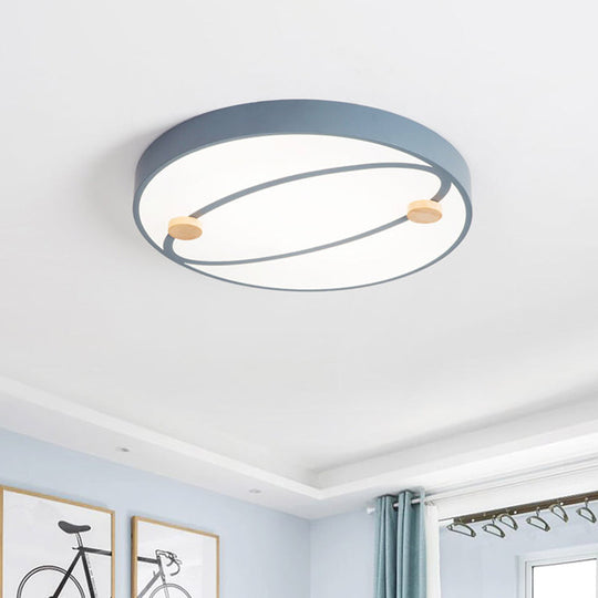 Nordic Grey/White/Green Led Flush Mount Ceiling Light With Rounded Acrylic Design And Round Wood