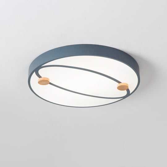 Nordic Grey/White/Green Led Flush Mount Ceiling Light With Rounded Acrylic Design And Round Wood