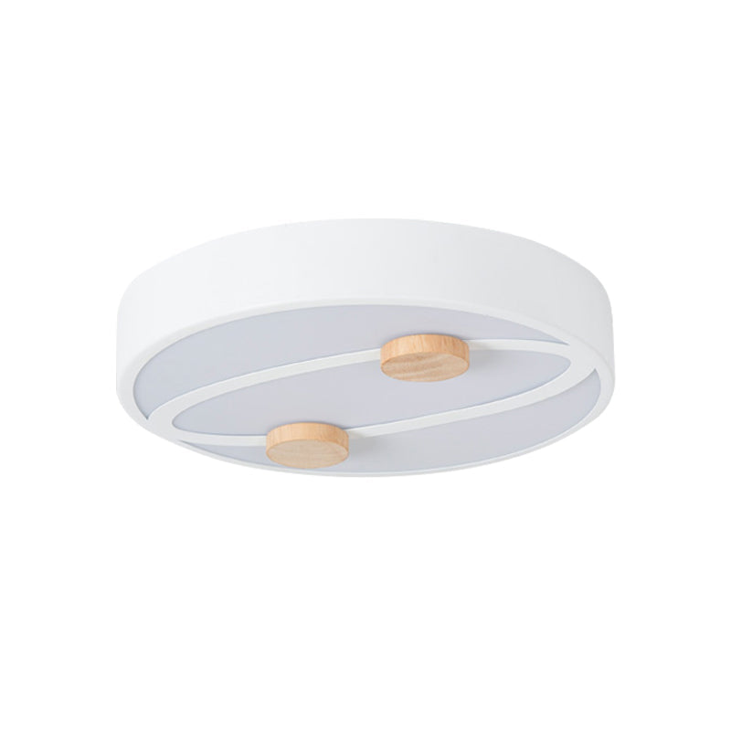 Nordic Grey/White/Green Led Flush Mount Ceiling Light With Rounded Acrylic Design And Round Wood