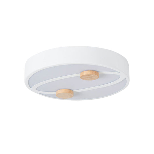 Nordic Grey/White/Green Led Flush Mount Ceiling Light With Rounded Acrylic Design And Round Wood