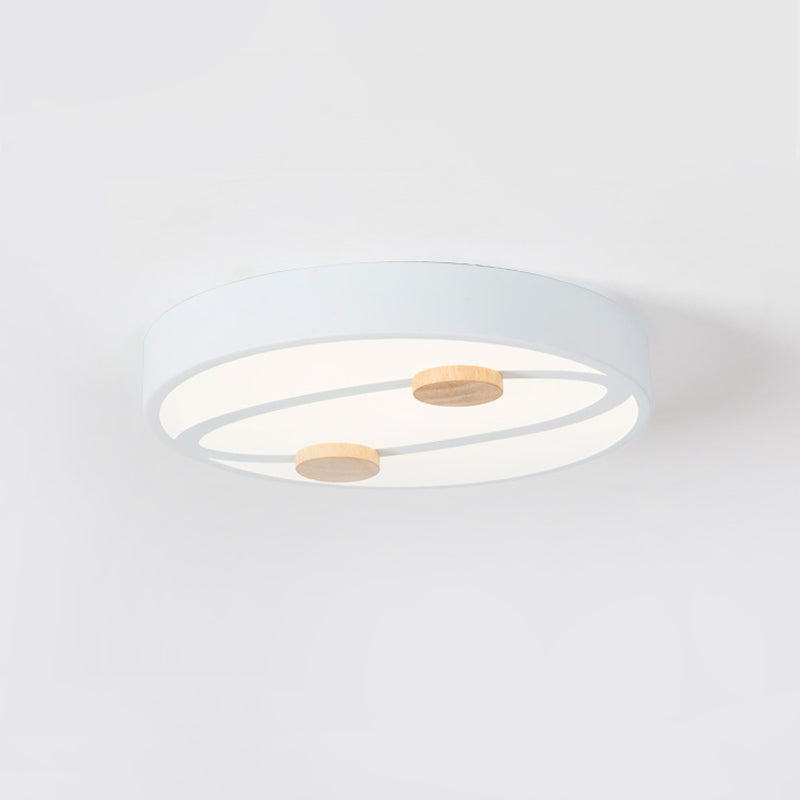 Nordic Grey/White/Green Led Flush Mount Ceiling Light With Rounded Acrylic Design And Round Wood