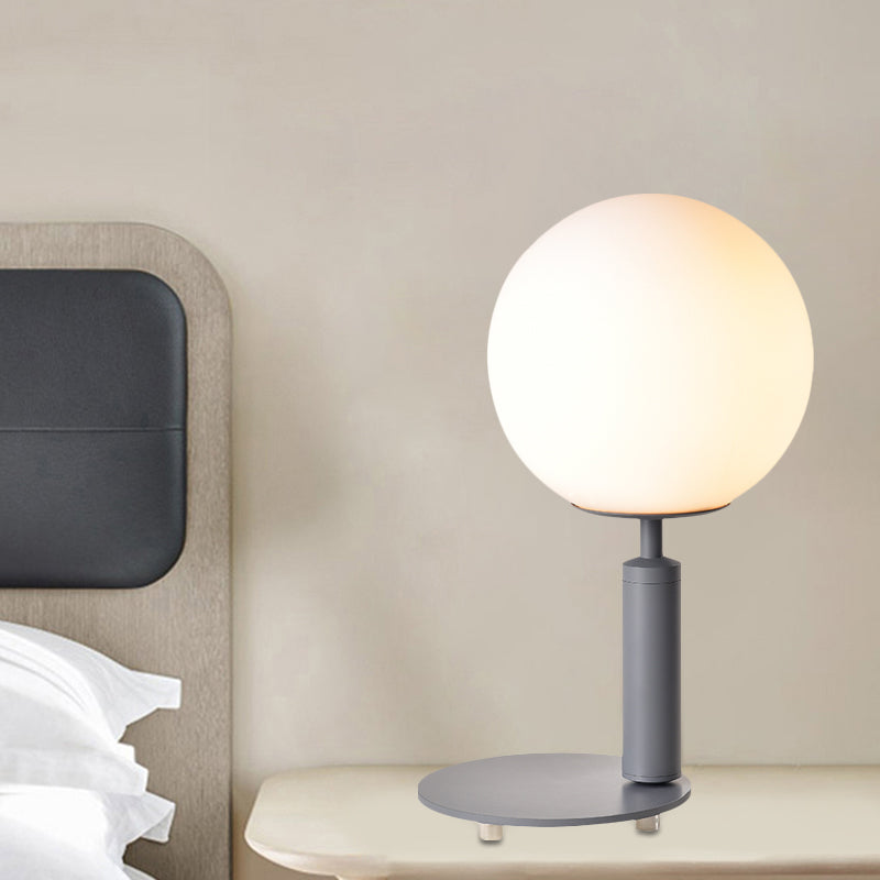 Modern Cream Glass Ball Night Table Lamp With 1-Bulb: Black/Grey/White Reading Book Light Grey