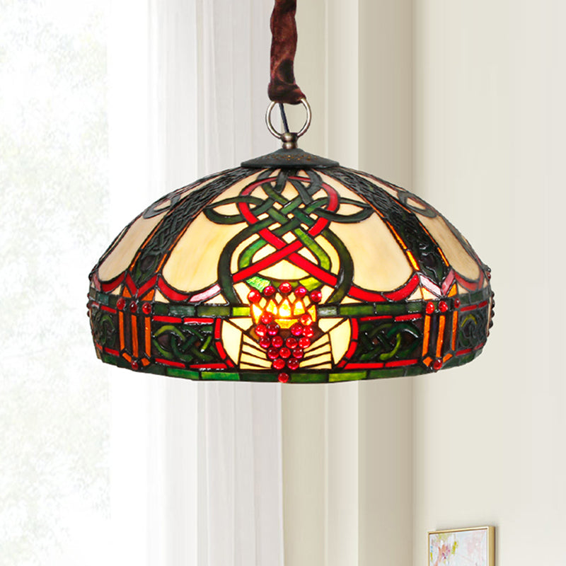 Brass Barn Chandelier with Stained Glass Down Lighting and Jewel Deco - Baroque Style