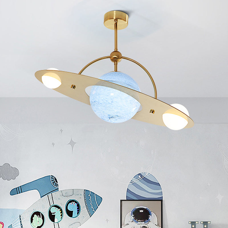 Modern Saturn Semi Flush Ceiling Light With White Glass Shade And 2 Bulbs - Available In Beige Blue