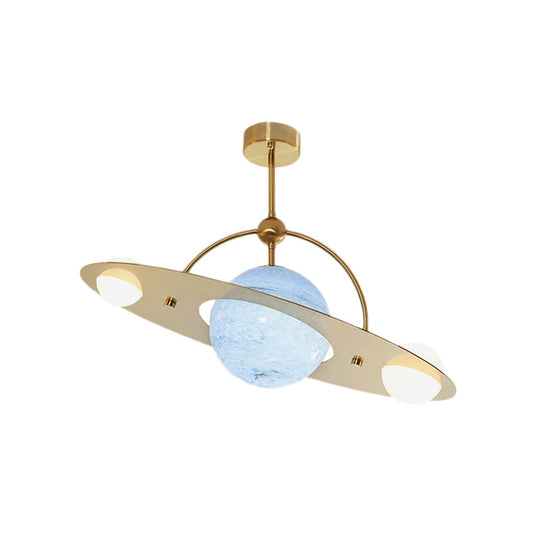 Saturn Semi Flush Ceiling Light - Cartoon White Glass, 2 Bulbs - White/Beige/Blue