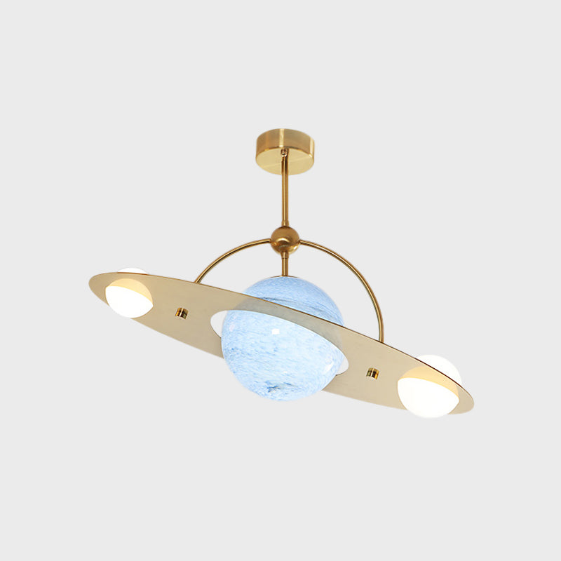 Modern Saturn Semi Flush Ceiling Light With White Glass Shade And 2 Bulbs - Available In Beige Blue