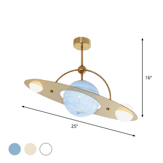 Saturn Semi Flush Ceiling Light - Cartoon White Glass, 2 Bulbs - White/Beige/Blue