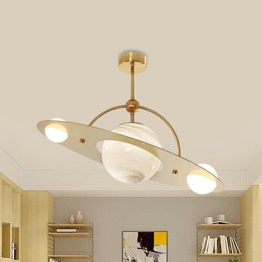 Modern Saturn Semi Flush Ceiling Light With White Glass Shade And 2 Bulbs - Available In Beige Blue