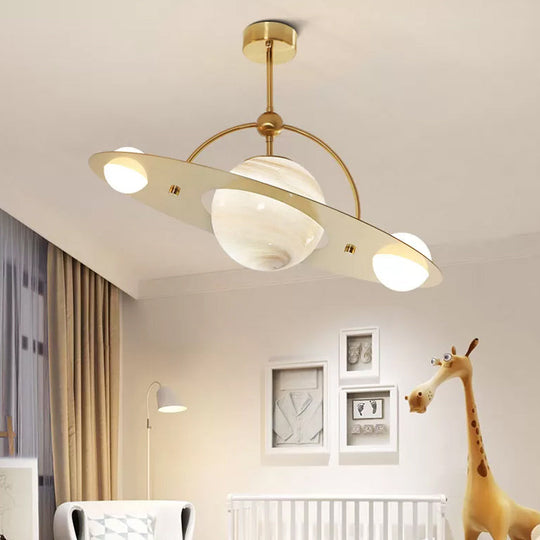 Saturn Semi Flush Ceiling Light - Cartoon White Glass, 2 Bulbs - White/Beige/Blue