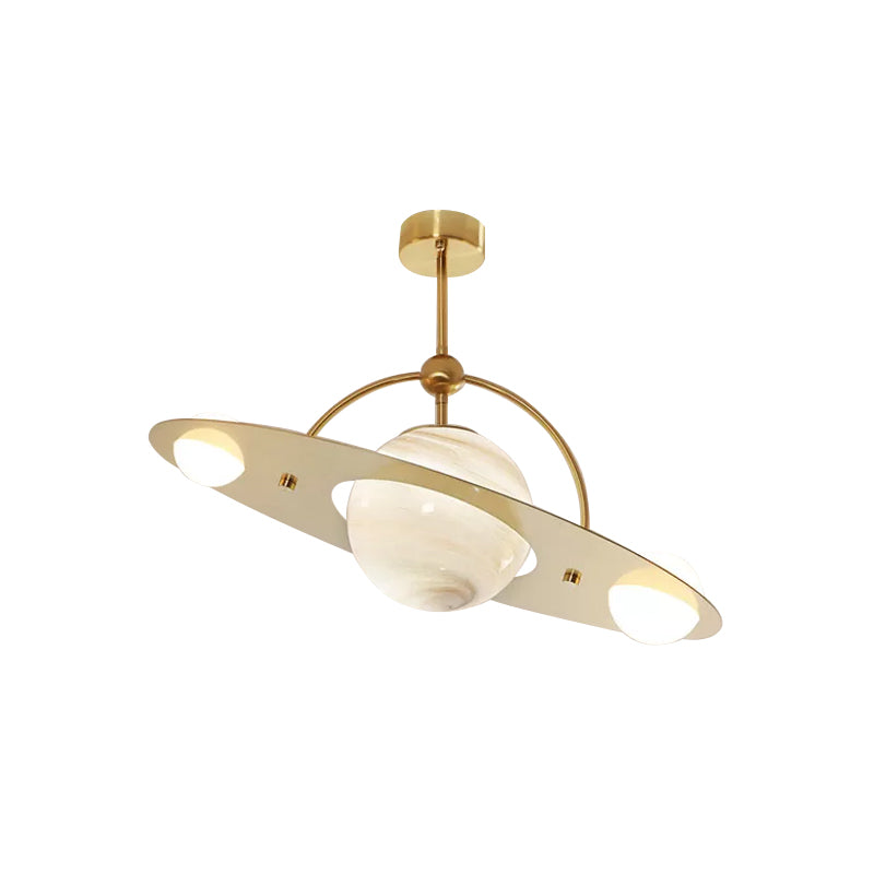 Modern Saturn Semi Flush Ceiling Light With White Glass Shade And 2 Bulbs - Available In Beige Blue