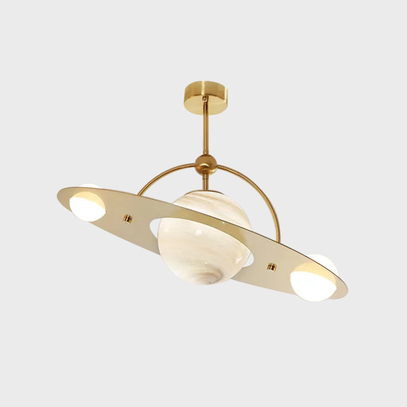 Modern Saturn Semi Flush Ceiling Light With White Glass Shade And 2 Bulbs - Available In Beige Blue