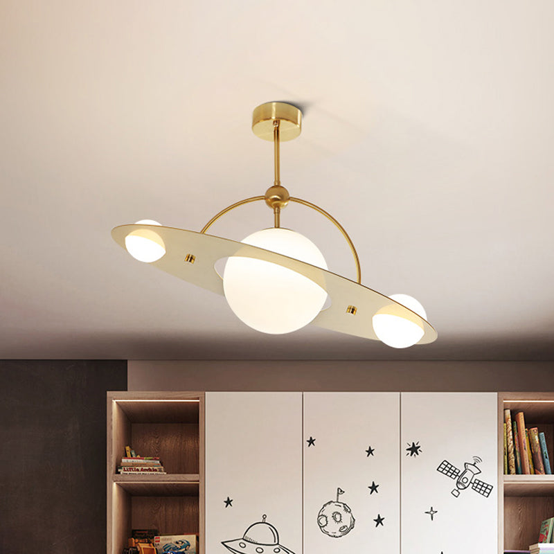 Saturn Semi Flush Ceiling Light - Cartoon White Glass, 2 Bulbs - White/Beige/Blue