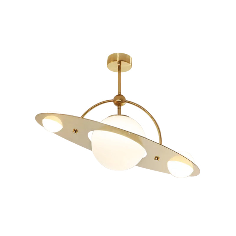 Modern Saturn Semi Flush Ceiling Light With White Glass Shade And 2 Bulbs - Available In Beige Blue