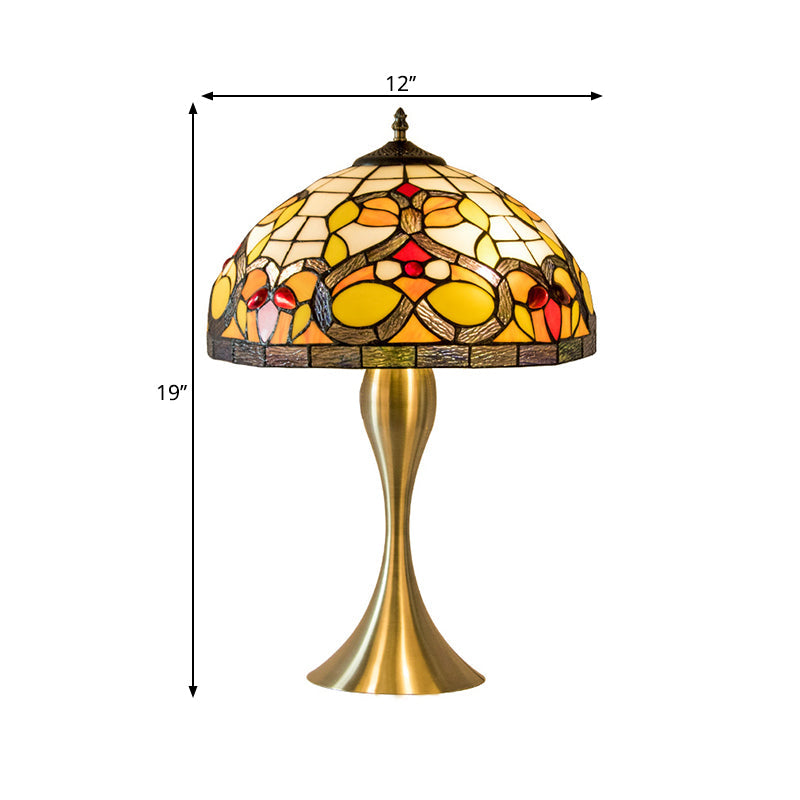 Baroque 1-Bulb Brass Nightstand Lamp: Cut Glass Domed Desk Light With Elegant Fishtail Base