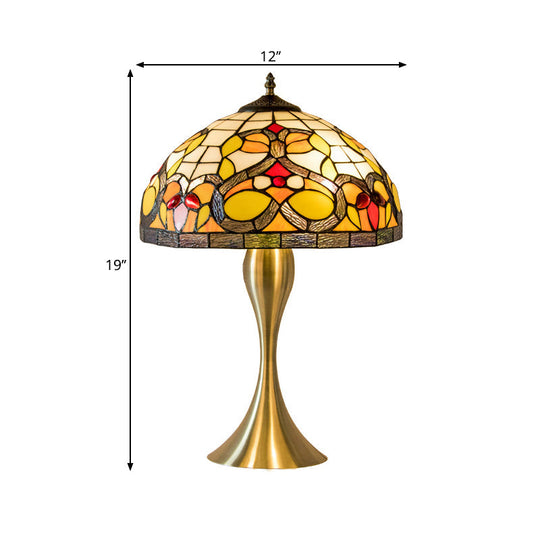 Baroque 1-Bulb Brass Nightstand Lamp: Cut Glass Domed Desk Light With Elegant Fishtail Base