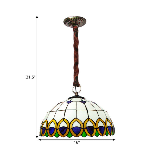 Bronze Ceiling Light Dome with Cut Glass, Peacock Feather Pattern - Mediterranean Chandelier