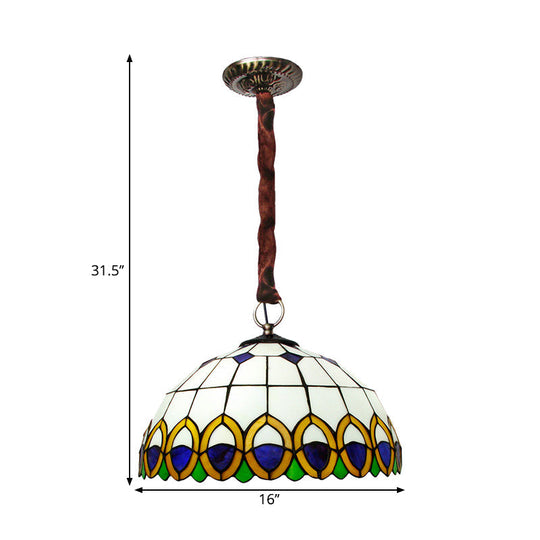 Peacock Feather Pattern Cut Glass Bronze Ceiling Light: Mediterranean Chandelier With 3 Bulbs