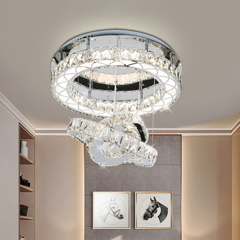 Minimalist Crystal Block Led Ceiling Light With Semi-Flush Mount In Chrome - Warm/White / White