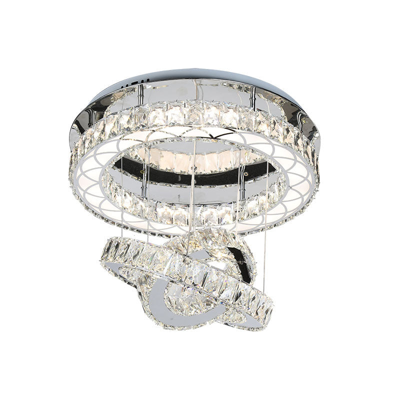 Minimalist Crystal Block Led Ceiling Light With Semi-Flush Mount In Chrome - Warm/White