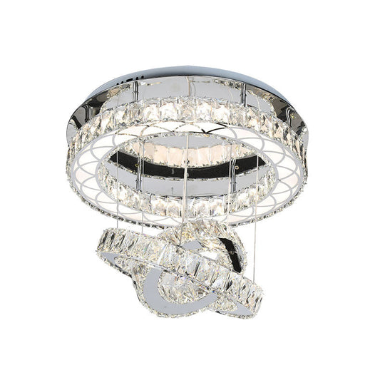 Minimalist Crystal Block Led Ceiling Light With Semi-Flush Mount In Chrome - Warm/White