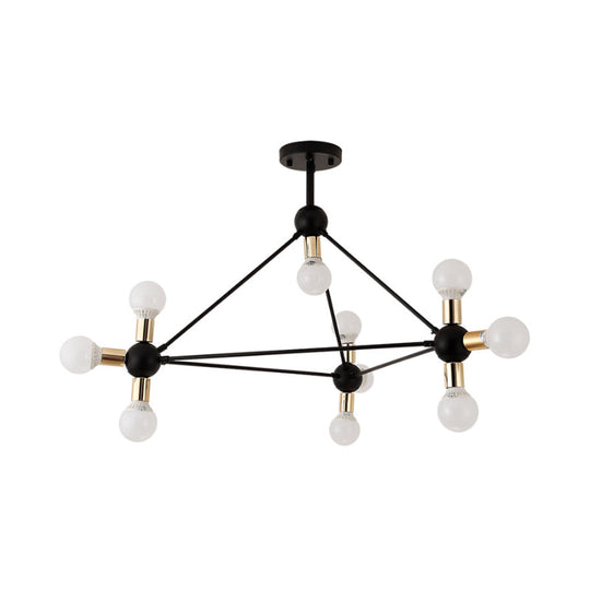 Contemporary Metal 10-Light Black Semi Flush Ceiling Light With Naked Bulb Design