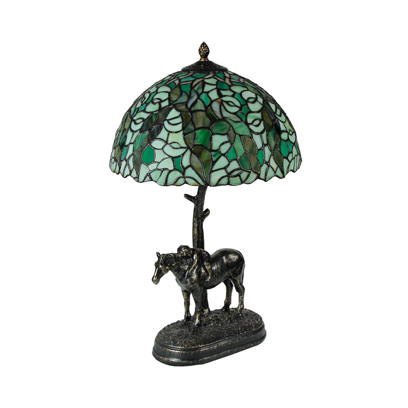 Tiffany Bronze Nightstand Lamp With Domed Cut Glass Shade - 1 Light Parlor Desk Lighting