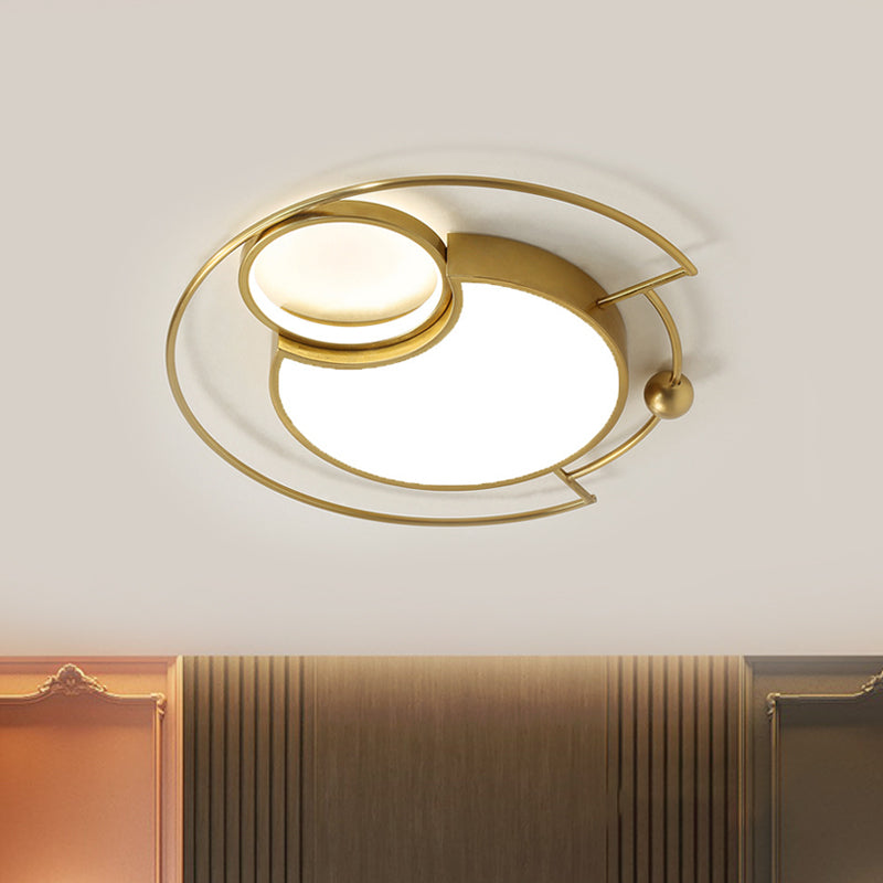 Nordic LED Semi Flush Mount Ceiling Fixture in Gold - Acrylic Rounded Flush Light with Warm/White Light