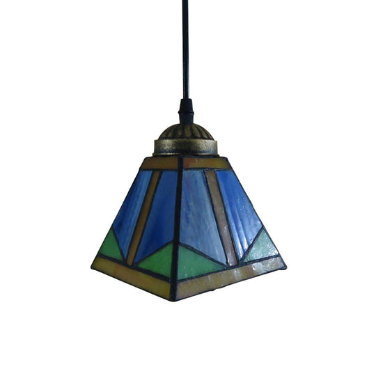 Tiffany Blue Pendant Light with Stained Glass Shade - Elegant Dining Room Ceiling Lighting