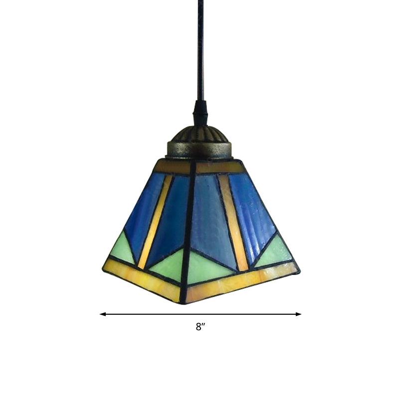 Tiffany Blue Pendant Light with Stained Glass Shade - Elegant Dining Room Ceiling Lighting