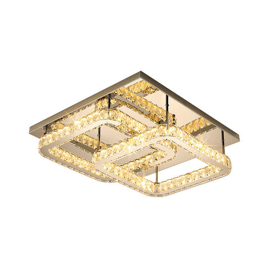 Modern Crystal LED Ceiling Light in Warm/White - Square Cut Design, 19.5"/23.5" Width, Chrome Finish