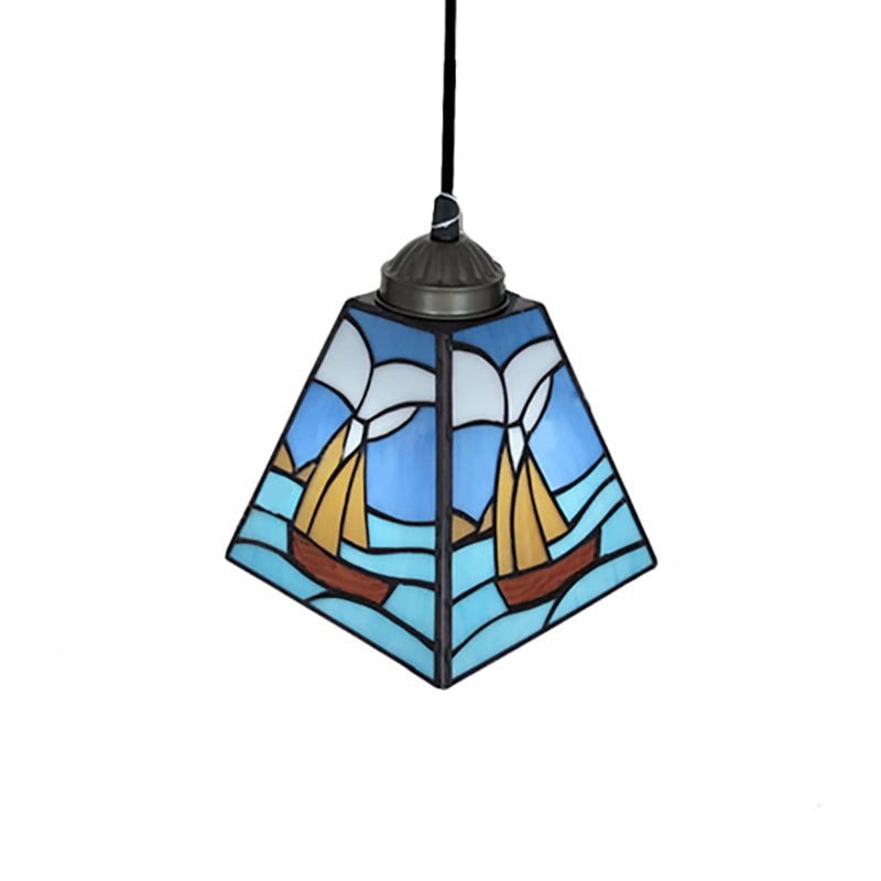 Tiffany Blue Pendant Light with Stained Glass Shade - Elegant Dining Room Ceiling Lighting