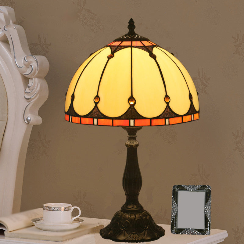 Traditional Cut Glass Domed Nightlight With Jeweled Deco - Black Table Lamp