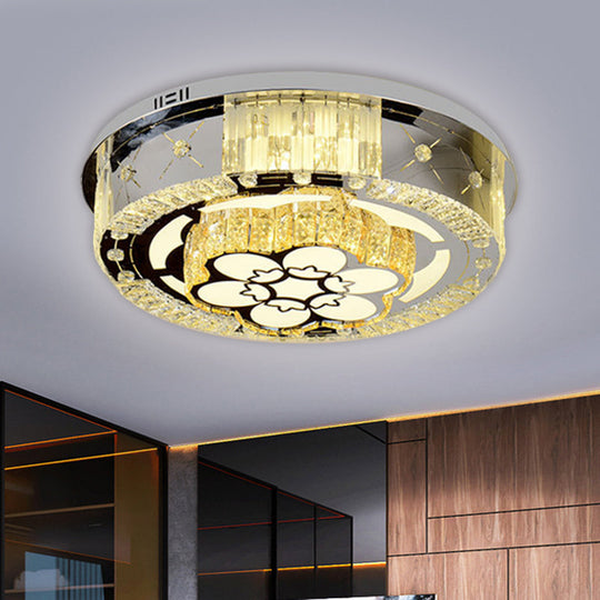 Stainless Steel LED Ceiling Lamp with Clear Crystal Design for Bedroom Flush Mount