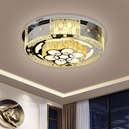 Stainless Steel LED Ceiling Lamp with Clear Crystal Design for Bedroom Flush Mount