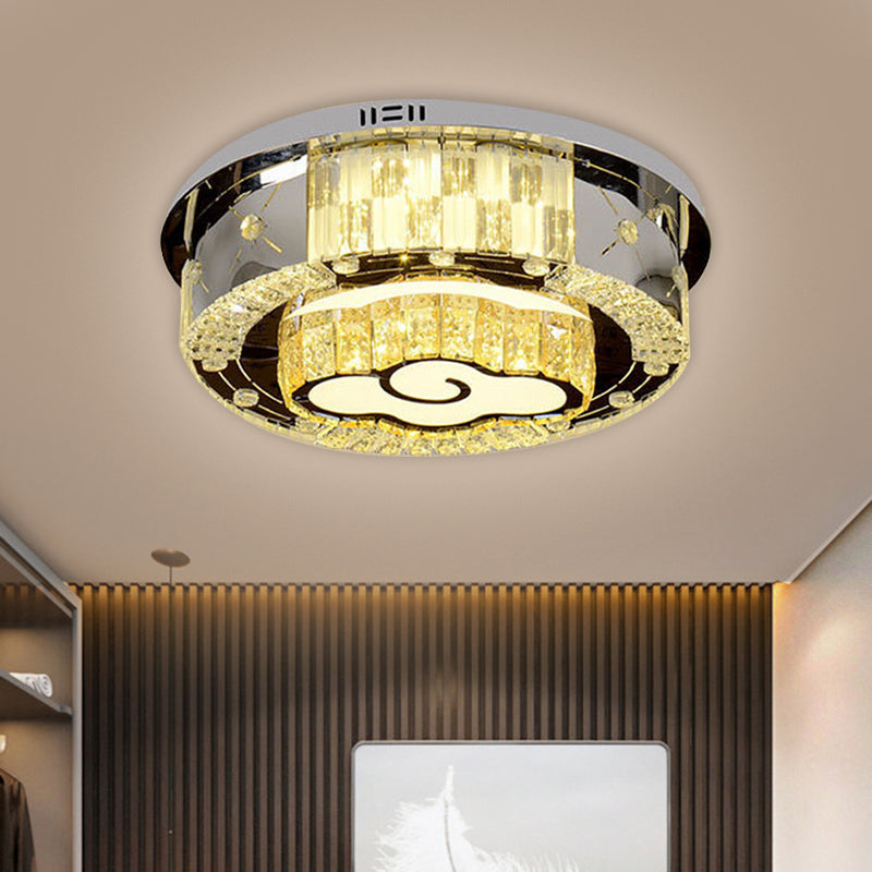 Stainless Steel LED Ceiling Lamp with Clear Crystal Design for Bedroom Flush Mount